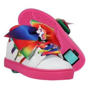 JOJO SIWA Heelys - RACER 20 Skate Shoes WHITE/HOT PINK/RAINBOW Size 3